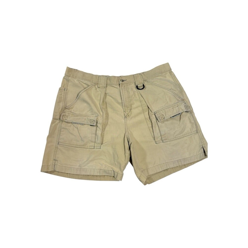 Columbia PFG Sz L Beige Cotton Canvas Cargo Fishing Gear Shorts